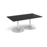 Trumpet base rectangular boardroom table 1800mm x 1000mm - silver base, black top