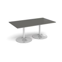 Trumpet base rectangular boardroom table 1800mm x 1000mm - silver base, onyx grey top