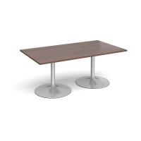 Trumpet base rectangular boardroom table 1800mm x 1000mm - silver base, walnut top