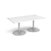 Trumpet base rectangular boardroom table 1800mm x 1000mm - silver base, white top