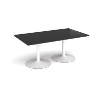 Trumpet base rectangular boardroom table 1800mm x 1000mm - white base, black top