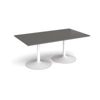 Trumpet base rectangular boardroom table 1800mm x 1000mm - white base, onyx grey top