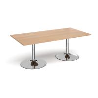Trumpet base rectangular boardroom table 2000mm x 1000mm - chrome base, beech top