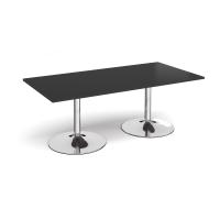 Trumpet base rectangular boardroom table 2000mm x 1000mm - chrome base, black top