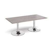 Trumpet base rectangular boardroom table 2000mm x 1000mm - chrome base, grey oak top