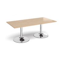 Trumpet base rectangular boardroom table 2000mm x 1000mm - chrome base, kendal oak top