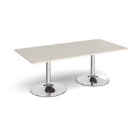 Trumpet base rectangular boardroom table 2000mm x 1000mm - chrome base, light grey top