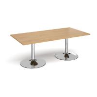 Trumpet base rectangular boardroom table 2000mm x 1000mm - chrome base, oak top