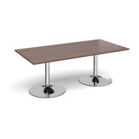 Trumpet base rectangular boardroom table 2000mm x 1000mm - chrome base, walnut top