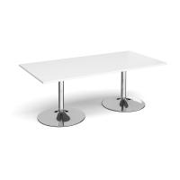 Trumpet base rectangular boardroom table 2000mm x 1000mm - chrome base, white top