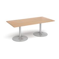 Trumpet base rectangular boardroom table 2000mm x 1000mm - silver base, beech top