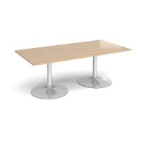 Trumpet base rectangular boardroom table 2000mm x 1000mm - silver base, kendal oak top