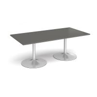 Trumpet base rectangular boardroom table 2000mm x 1000mm - silver base, onyx grey top