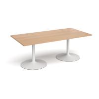 Trumpet base rectangular boardroom table 2000mm x 1000mm - white base, beech top