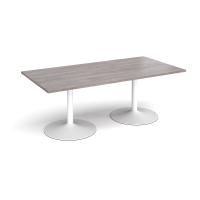 Trumpet base rectangular boardroom table 2000mm x 1000mm - white base, grey oak top