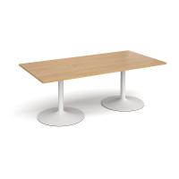 Trumpet base rectangular boardroom table 2000mm x 1000mm - white base, oak top