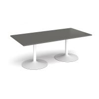 Trumpet base rectangular boardroom table 2000mm x 1000mm - white base, onyx grey top