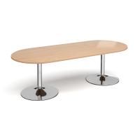 Trumpet base radial end boardroom table 2400mm x 1000mm - chrome base, beech top