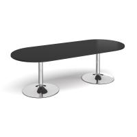 Trumpet base radial end boardroom table 2400mm x 1000mm - chrome base, black top