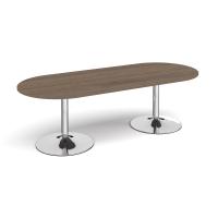 Trumpet base radial end boardroom table 2400mm x 1000mm - chrome base, Barcelona walnut top