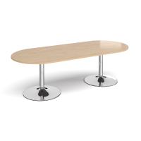Trumpet base radial end boardroom table 2400mm x 1000mm - chrome base, kendal oak top