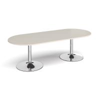 Trumpet base radial end boardroom table 2400mm x 1000mm - chrome base, light grey top