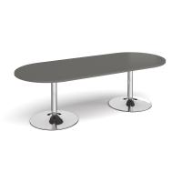 Trumpet base radial end boardroom table 2400mm x 1000mm - chrome base, onyx grey top