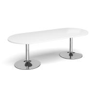 Trumpet base radial end boardroom table 2400mm x 1000mm - chrome base, white top