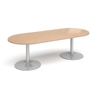 Trumpet base radial end boardroom table 2400mm x 1000mm - silver base, beech top
