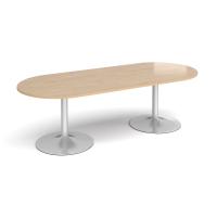 Trumpet base radial end boardroom table 2400mm x 1000mm - silver base, kendal oak top