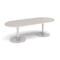 Trumpet base radial end boardroom table 2400mm x 1000mm - silver base, light grey top
