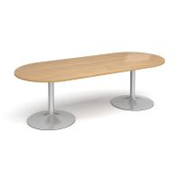 Trumpet base radial end boardroom table 2400mm x 1000mm - silver base, oak top