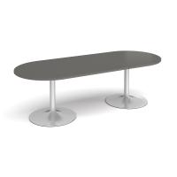 Trumpet base radial end boardroom table 2400mm x 1000mm - silver base, onyx grey top
