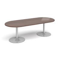 Trumpet base radial end boardroom table 2400mm x 1000mm - silver base, walnut top