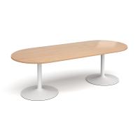 Trumpet base radial end boardroom table 2400mm x 1000mm - white base, beech top