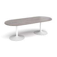 Trumpet base radial end boardroom table 2400mm x 1000mm - white base, grey oak top