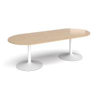 Trumpet base radial end boardroom table 2400mm x 1000mm - white base, kendal oak top