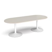 Trumpet base radial end boardroom table 2400mm x 1000mm - white base, light grey top