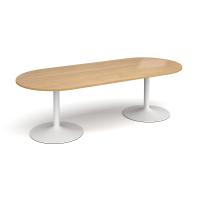 Trumpet base radial end boardroom table 2400mm x 1000mm - white base, oak top