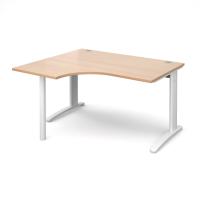 TR10 left hand ergonomic desk 1400mm - white frame, beech top