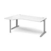 TR10 left hand ergonomic desk 1800mm - silver frame, white top