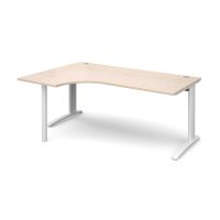 TR10 left hand ergonomic desk 1800mm - white frame, maple top