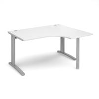 TR10 right hand ergonomic desk 1400mm - silver frame, white top