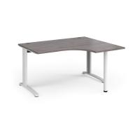 TR10 right hand ergonomic desk 1400mm - white frame, grey oak top