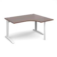 TR10 right hand ergonomic desk 1400mm - white frame, walnut top