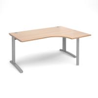 TR10 right hand ergonomic desk 1600mm - silver frame, beech top