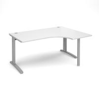 TR10 right hand ergonomic desk 1600mm - silver frame, white top