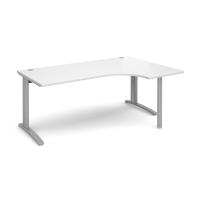 TR10 right hand ergonomic desk 1800mm - silver frame, white top