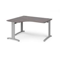 TR10 deluxe left hand ergonomic desk 1400mm - silver frame, grey oak top