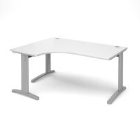 TR10 deluxe left hand ergonomic desk 1600mm - silver frame, white top